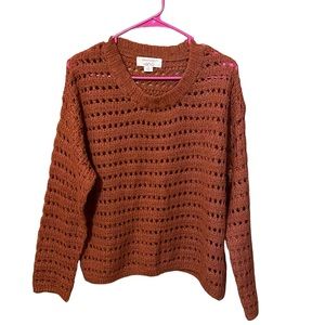 #34•RHAPSODY• NWOT RUST WAFFLE OPEN KNIT SWEATER SIZE SMALL